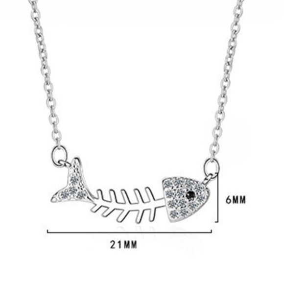 Sterling Silver 925 CZ Fish Bone Necklace - Picture 5 of 5